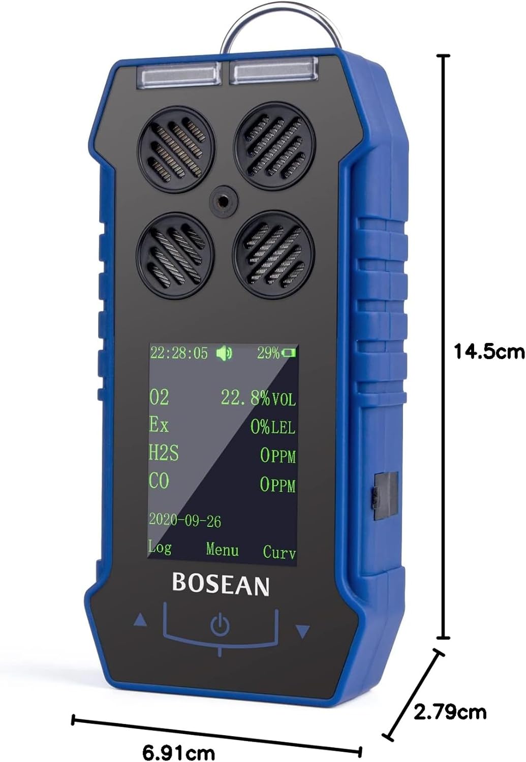 BOSEAN Portable 4 in 1 Gas Detector O2 EX H2S CO, Rechargeable Gas Meter with Vibration Audible Visual Alarm LCD Color Screen Gas Tester Analyzer