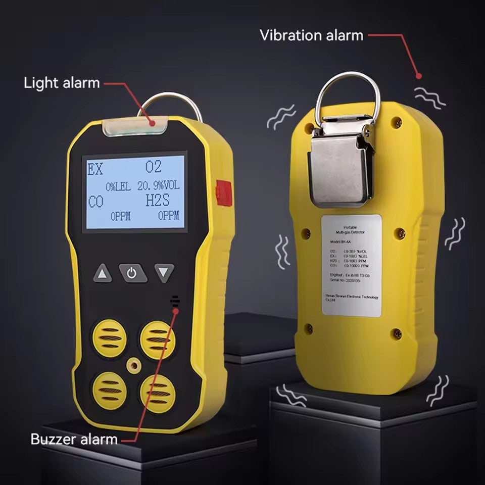Bosean Multi Gas Detector Gas Meter O2 H2S CO LEL 4 in 1 Oxygen Hydrogen Sulfide Carbon Monoxide Combustible Gas Leak Detector