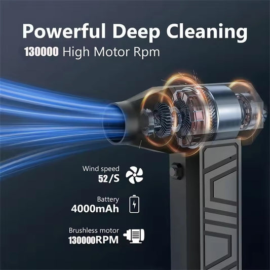 130000RPM Mini Fan Electric Air Duster Adjustable wind speed Portable Turbo Violent Blower Rechargeable Car Cleaning